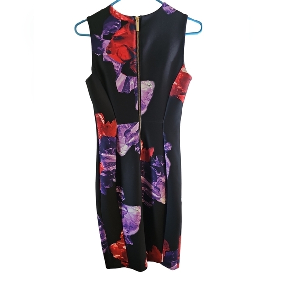 Calvin Klein floral scuba sheath dress sz 2 black red purple - Picture 2 of 6